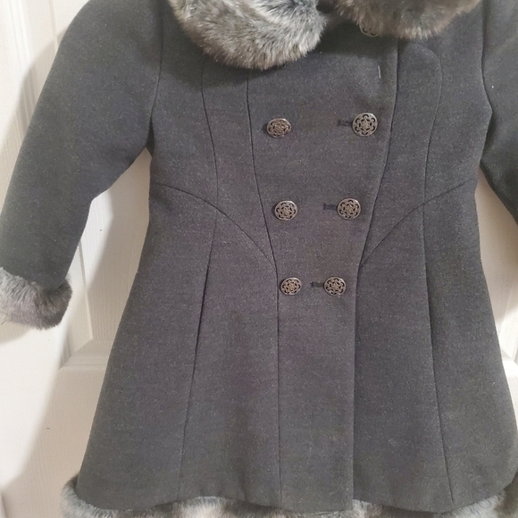 Rothschild Charcoal Gray Faux Fur Trimmed Formal Winter Jacket Size 2T - Picture 3 of 8